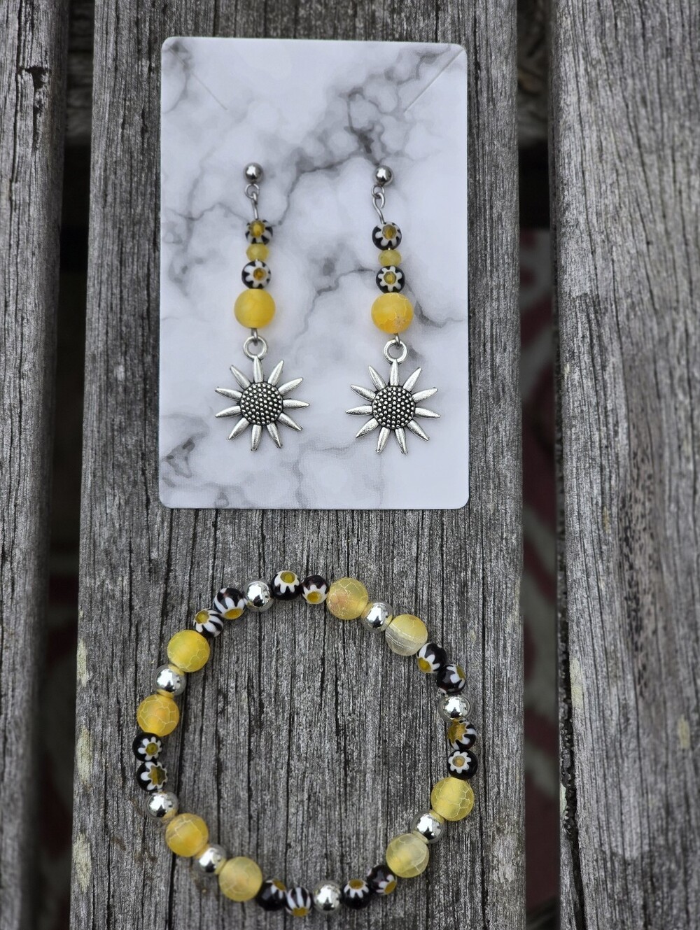 "Sunflowers In Summer" Earrings And Bracelet Set